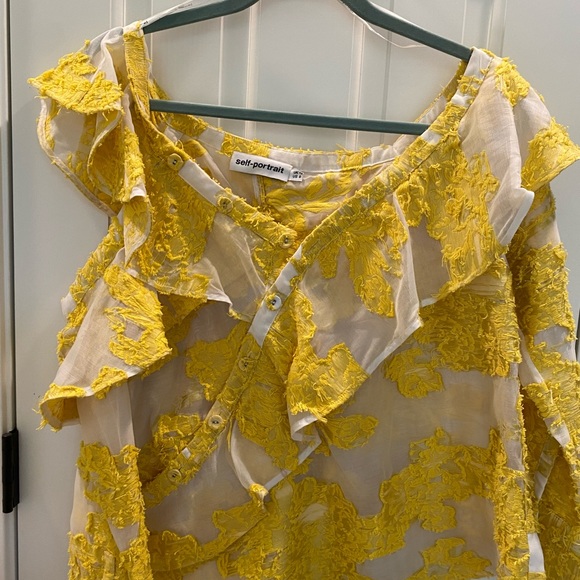 Self Portrait Yellow Asymmetrical Ruffle Blouse - Picture 4 of 6